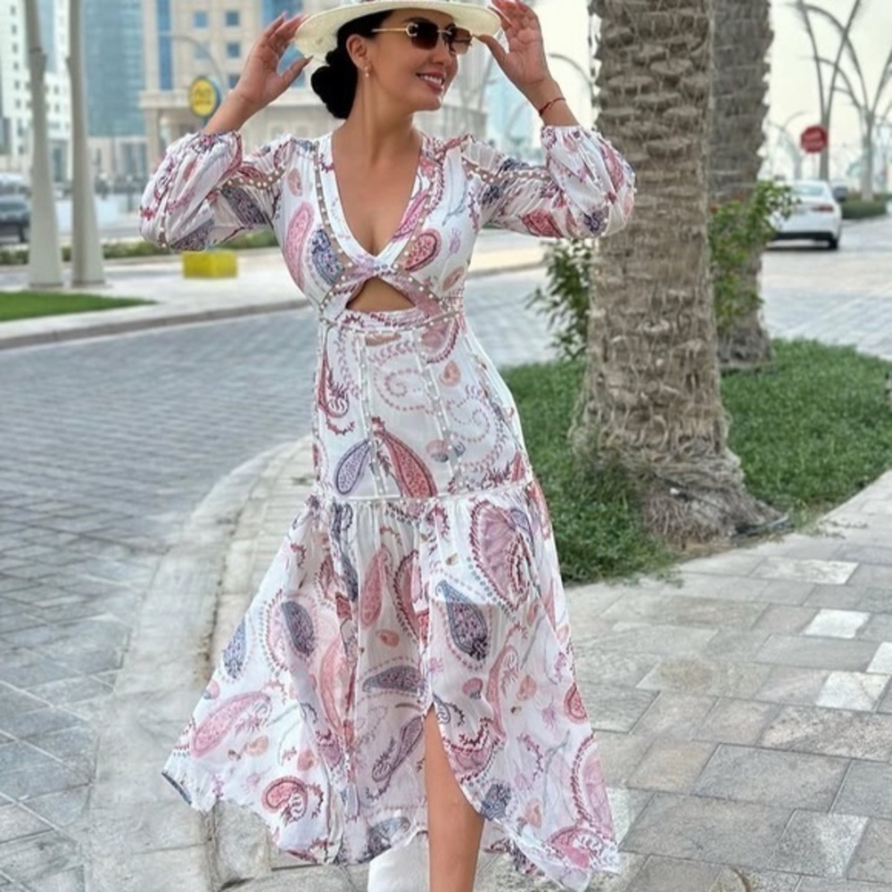Untamed Petal by Amanda Judge Hilton Cutout Maxi Dress Paisley